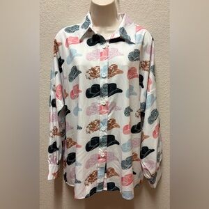 Western Cowboy Hat Colorful Button-Up Shirt Sz M NWT
